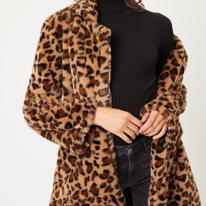 🌸Beautiful Open Front Leopard Print Faux Fur Teddy Coat🌸